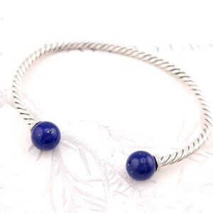 David Yurman Sterling Silver Diamonds & Lapis Solari 3.5mm Bangle Bracelet